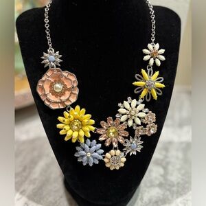 Ann Taylor Multicolor Floral Statement Necklace - Yellow, Peach, Cream, Blue